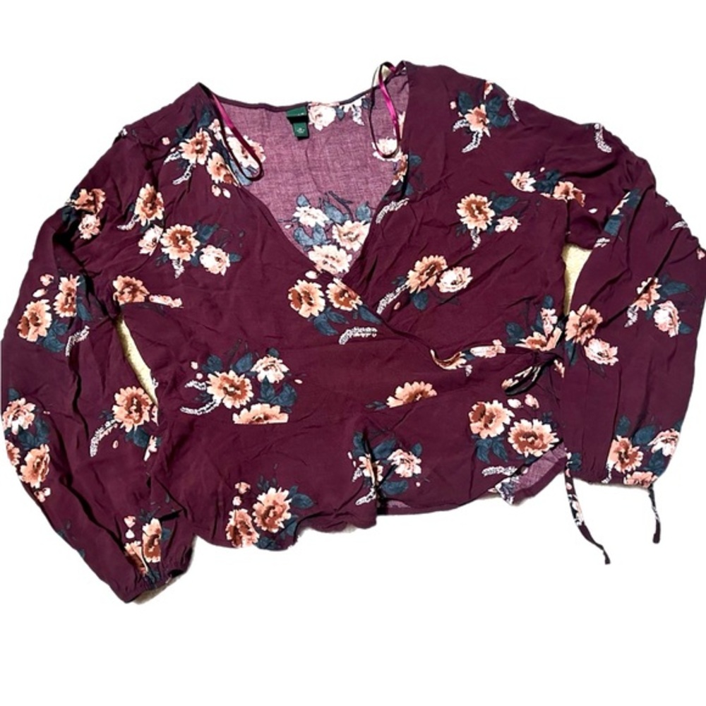 Women’s xl maroon floral wrap top long sleeve